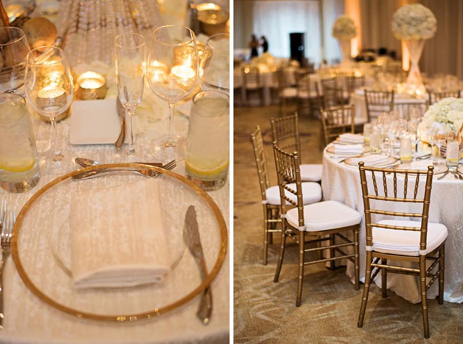 Jewish wedding A Chair Affair gold rim charger and gold Chiavari chair