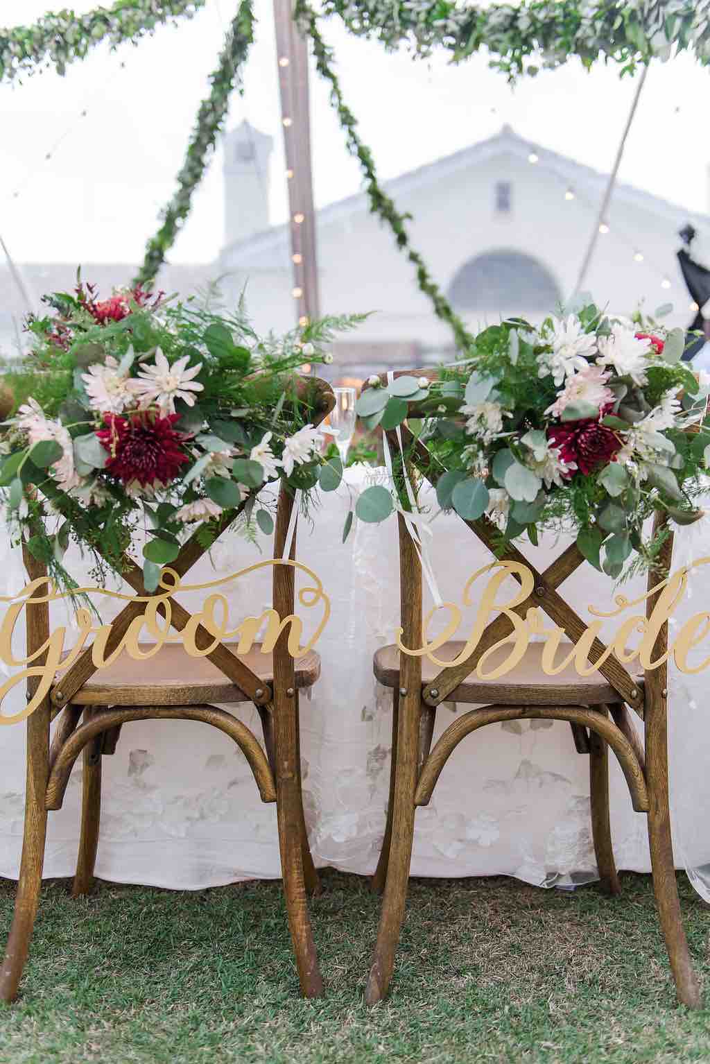 navy and burgundy wedding A Chair Affair reception French country chairs couple chairs