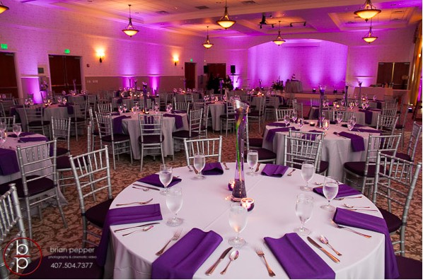 Lake Mary Events Center Emile and Brandon A Chair Affair silver chiavari chairs with plum pads