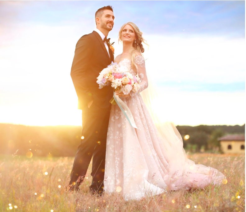 Fairytale Florida Wedding A Chair Affair Bella Collina couple at golden hour Lindsay and Jarrus