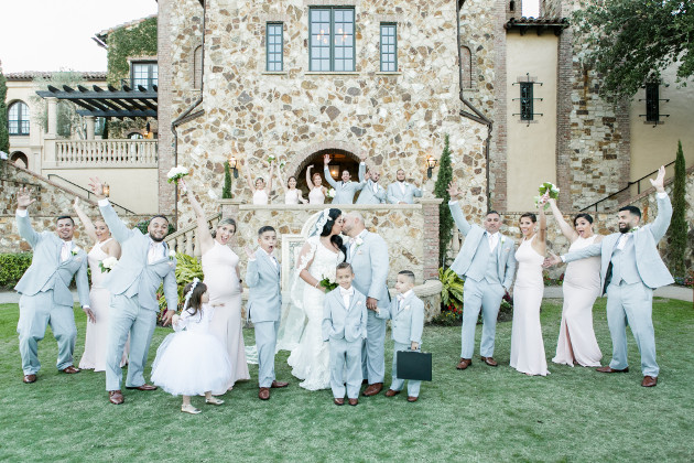 Bella Collina Beautiful Blush and Grey Wedding A Chair Affair Bridal Party