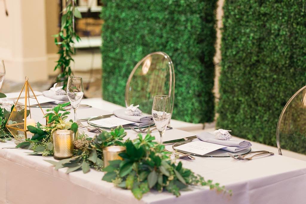 Traditional Birthday Celebration Four Seasons Orlando Quinceanera A Chair Affair ghost chairs and hedge walls Marta Boschmann Photography