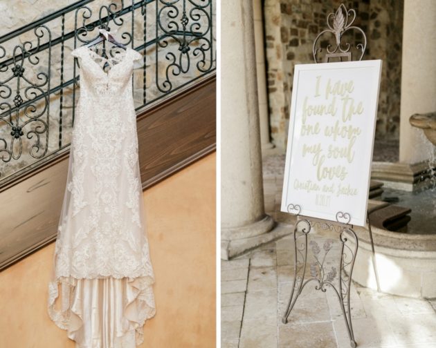 Bella Collina Beautiful Blush and Grey Wedding A Chair Affair Wedding Gown and Sign