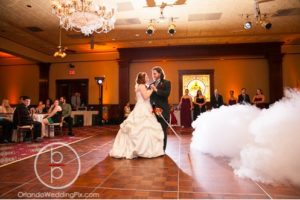 downtown Orlando wedding red and gold Heather and Joe Ballroom at Church Street Orlando Wedding Pix A Chair Affair mahogany Chiavari chairs first dance