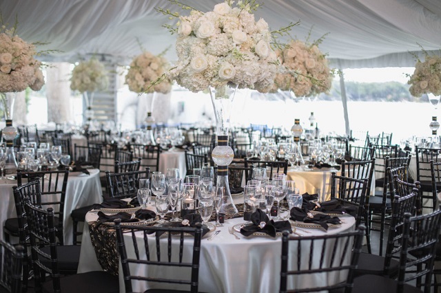 Private Home Engagement Party-gold belmont chargers-black chiavari chairs-a chair affair