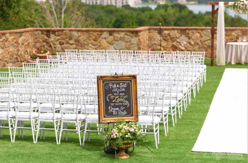 Valisha and Philip Pastel and Gold Bella Collina Wedding A Chair Affair White Chiavari Chairs at ceremony