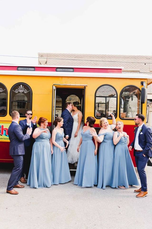 morean center a chair affair bride and groom trolley