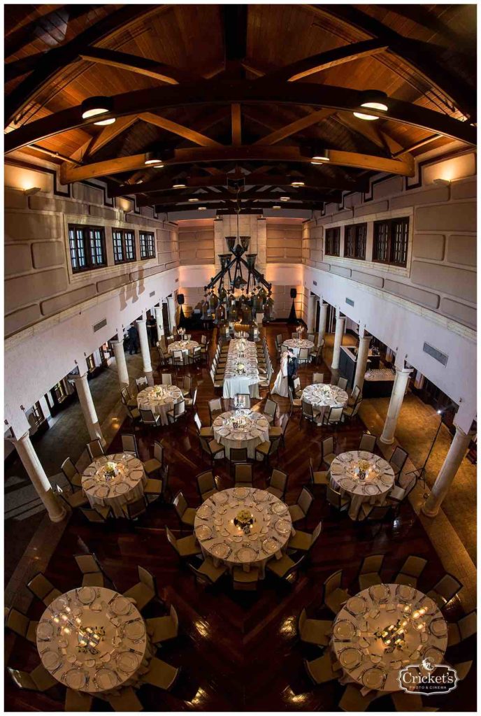 Isleworth Country Club Wedding Classic White Wedding Crickets Photo A Chair Affair Couple Gold Rimmed Chargers view from the top