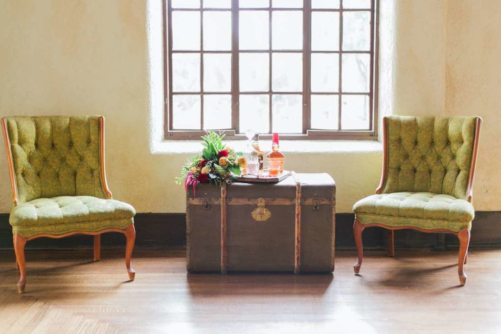 Lounge Furniture, vintage-inspired wedding photoshoot at Howey Mansion