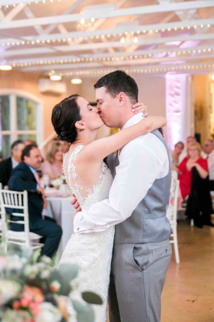 The Banyan Estate Blush and Ivory Wedding Flora Bloom Photography A Chair Affair white Chiavari chairs with white pads First Dance