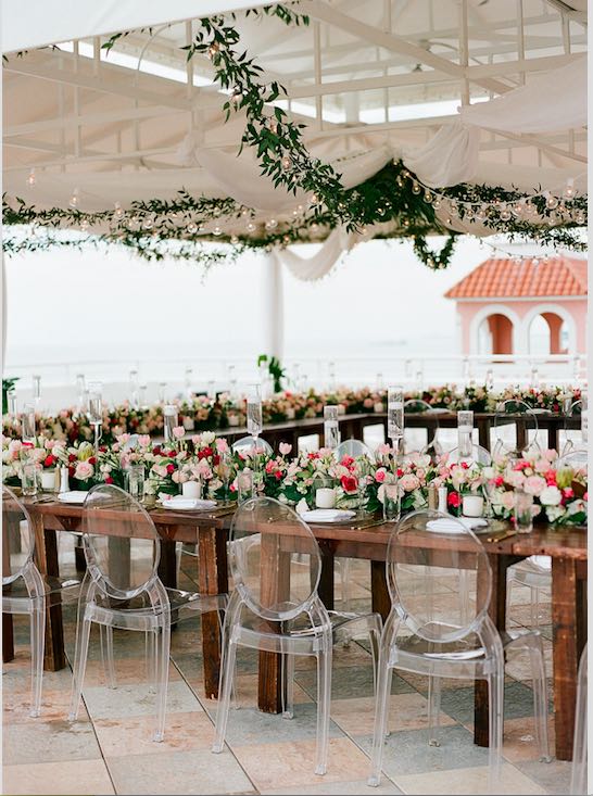 natural glam Don CeSar wedding, ghost chairs, specialty seating, specialty chairs