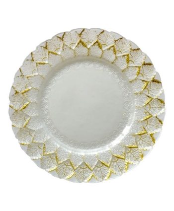 Gold & White Alpine Leaf Glass Charger
