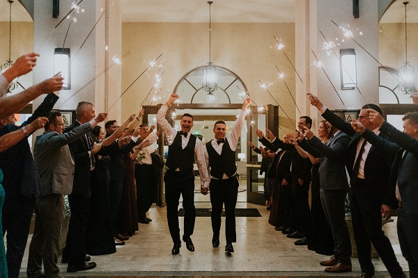 Alfond Inn-Wedding-A-Chair-Affair-LGBT-Wedding-Sparkler-Exit