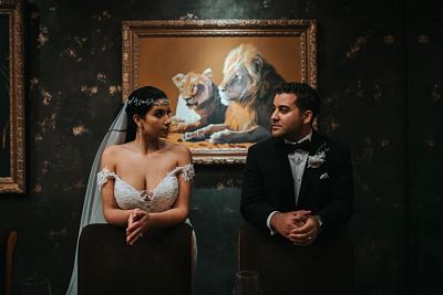 Grand Bohemian bride groom lion art