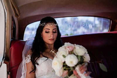 St. James Church elegant wedding bride vintage car