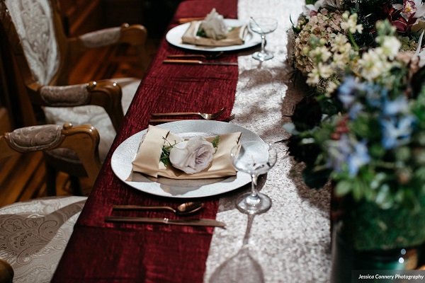 Stetson Mansion, Intimate LGBT Wedding styled shoot, Burgundy and gold wedding