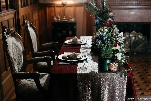 Stetson Mansion, Intimate LGBT Wedding styled shoot, Burgundy and gold wedding