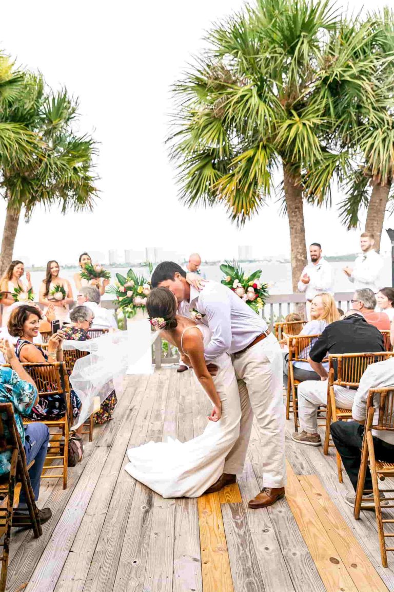 Riverside Pavillion Bride and Groom Kiss=