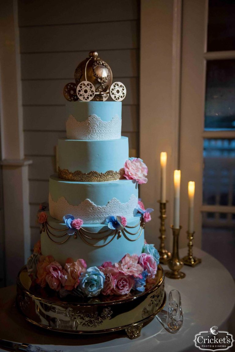 Fairy Tale Wedding Cake with Golden Carriage and Glass Slipper