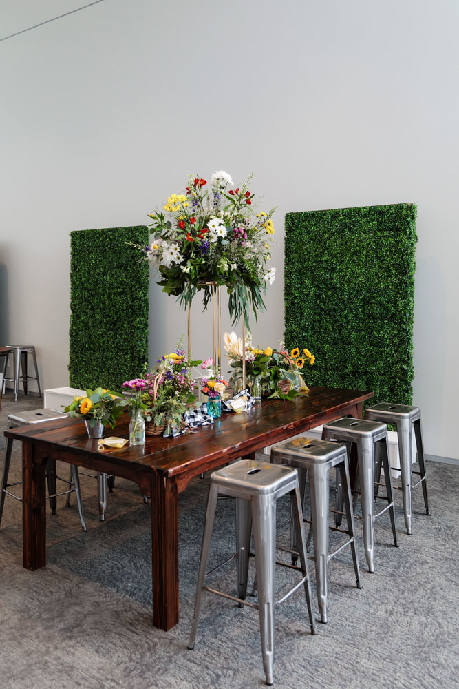 Tolix Barstools and Hedge Walls