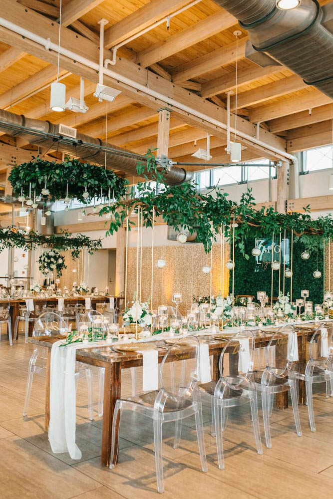 Green and White Wedding Reception