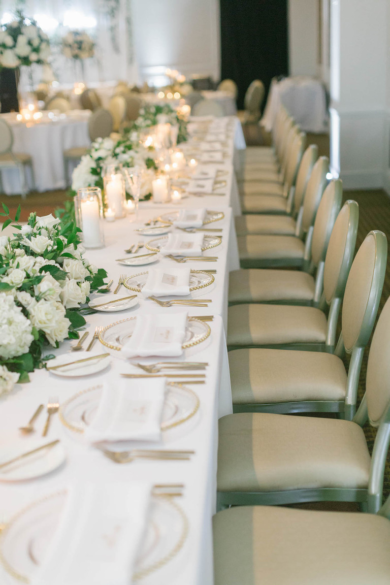 Head Table at White and Gold Wedding Reception