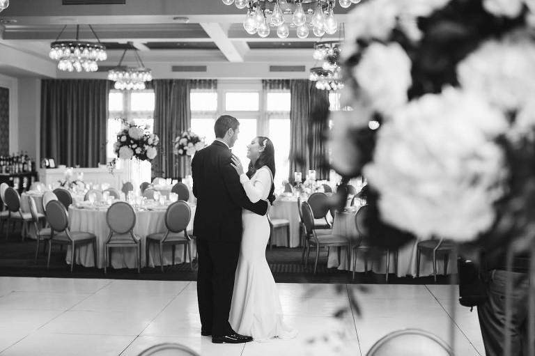 white dance floor with Bride and Groom