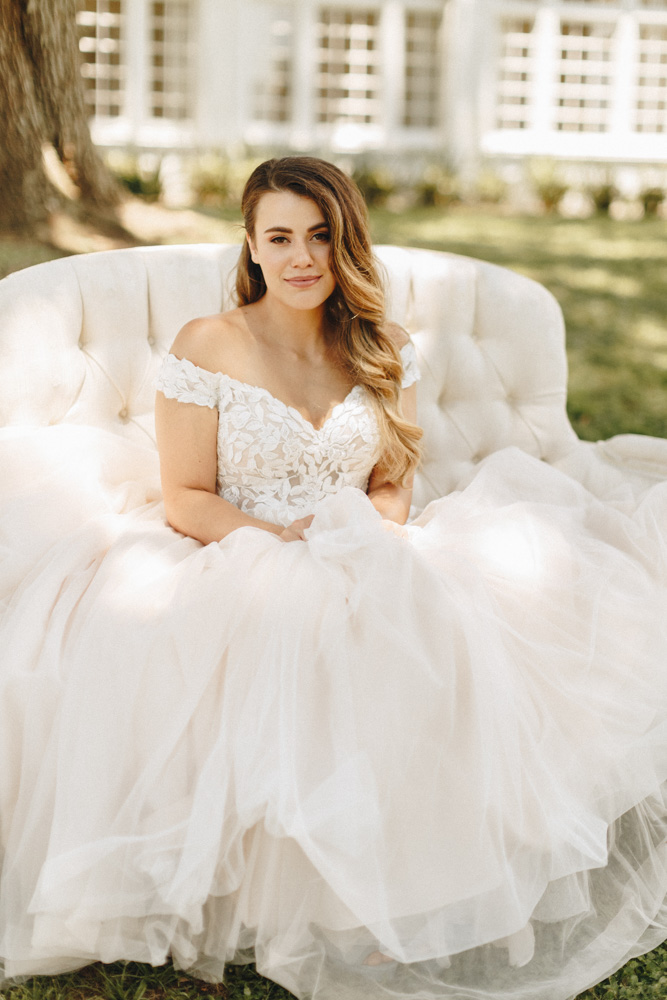 bride on the Frances Settee outdoors