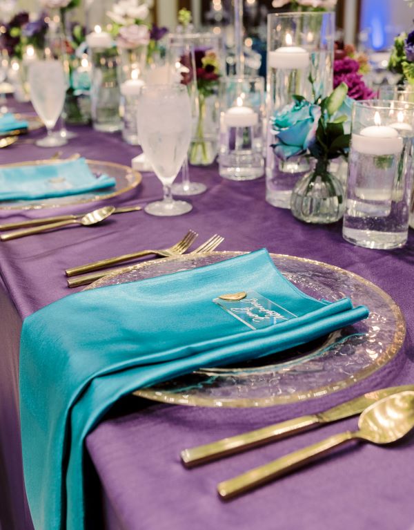 A Chair Affair - Gold Rim Glass Chargers - Brushed Gold Flatware