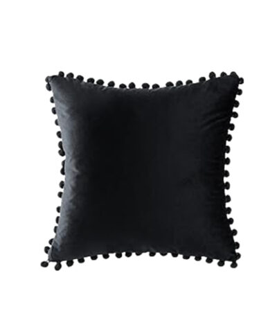 Black Pom Pom Pillow 18 inch square