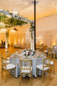 The Reception set up with a chair affair Gold Napoleon Chairs