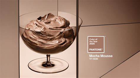 Pantone Color of the Year 2025- Mocha Mousse. A glass cup of chocolate mousse.