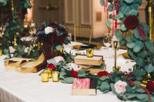 Wedding center pieces at the Ritz Carlton Grande Lakes and A Chair Affair Gold Chiavari Chairs in the background