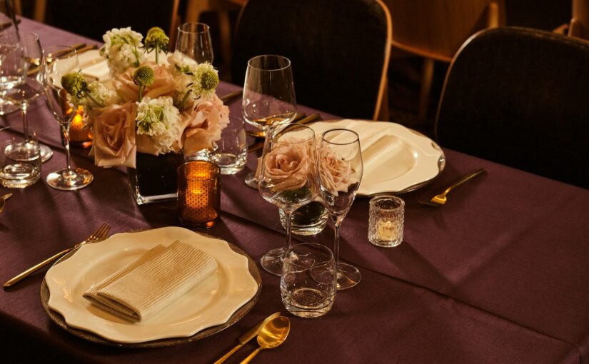 Place Setting at Four Seasons Orlando with rentals from A Chair Affair. Orlando wedding rentals. Orlando Event Rentals. Orlando Photoshoot. Grace Etched Water Goblets. Champagne Glitter Chargers. Charming Plates. Grayson Gold Flatware