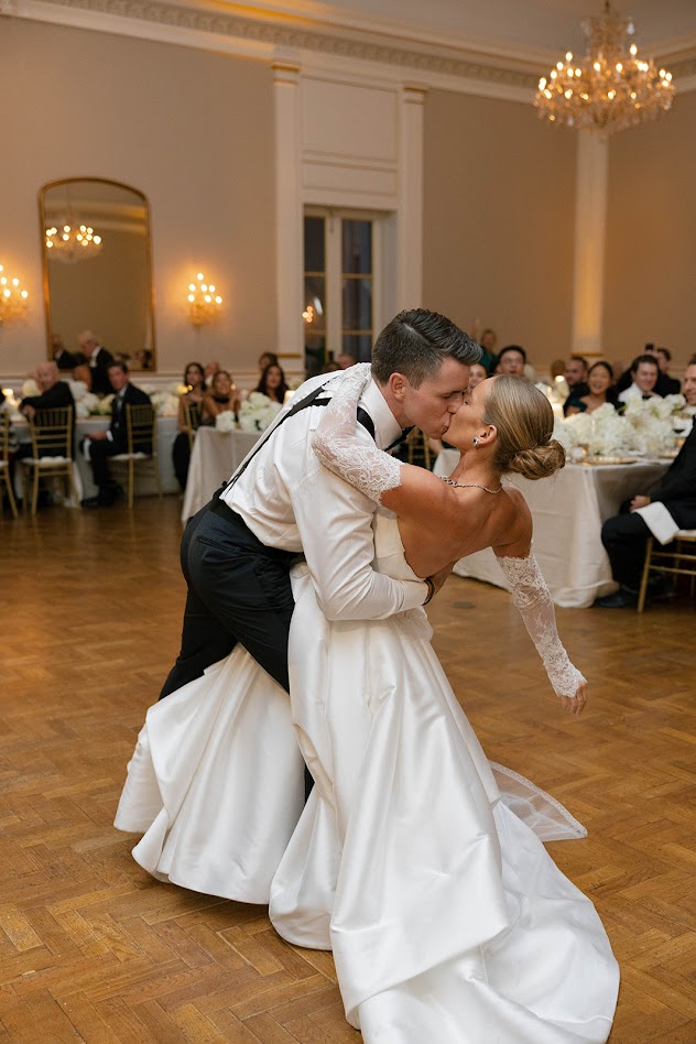 Bride and Groom kissing at reception at Museum of Fine Arts ST Petersburg Florida