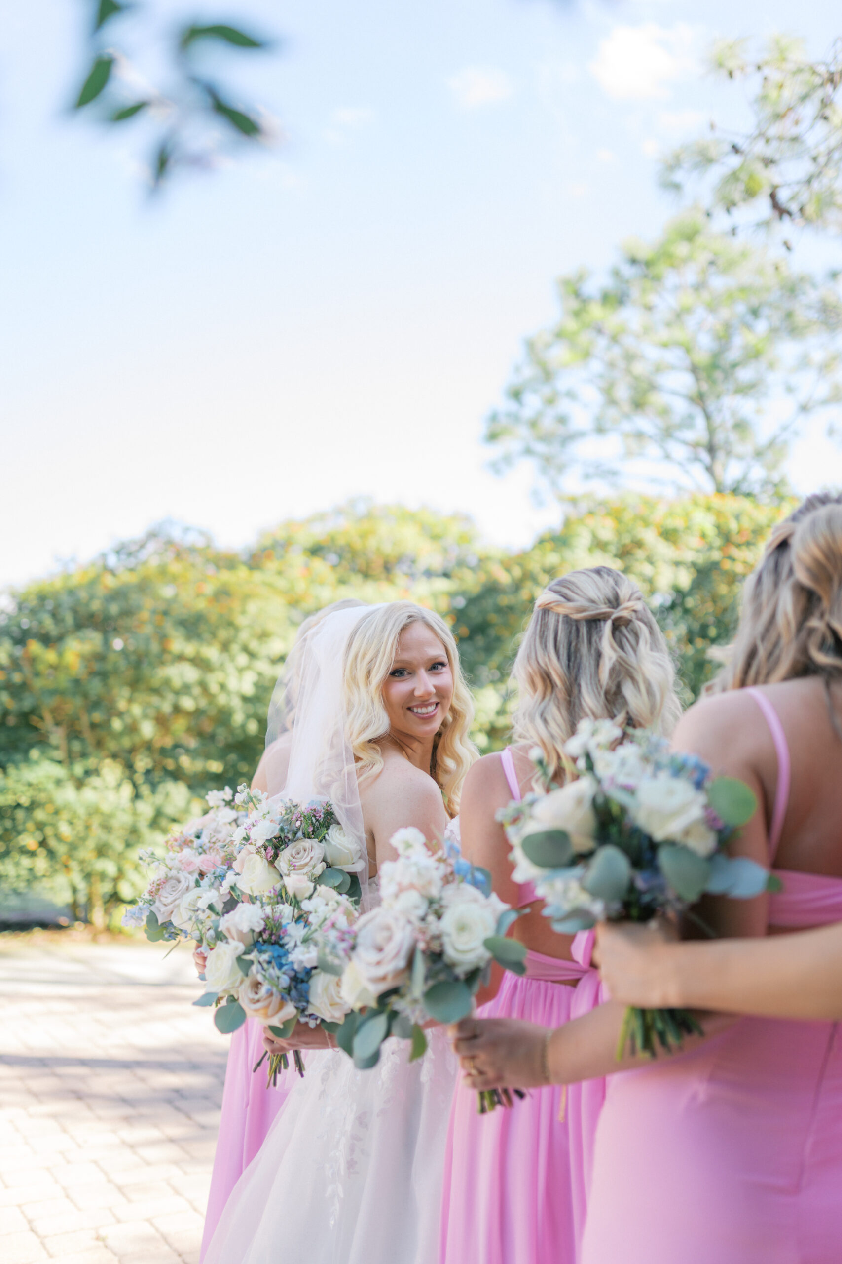 Bride looking over her shoulder