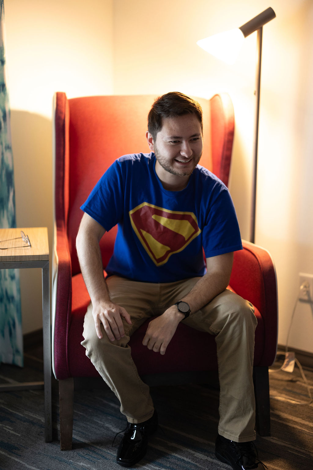 SuperMan shirt worn by groom under his tux.